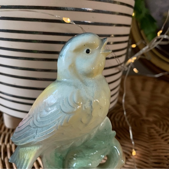 vintage blue and yellow porcelain bird perched on branch - Picture 4 of 5